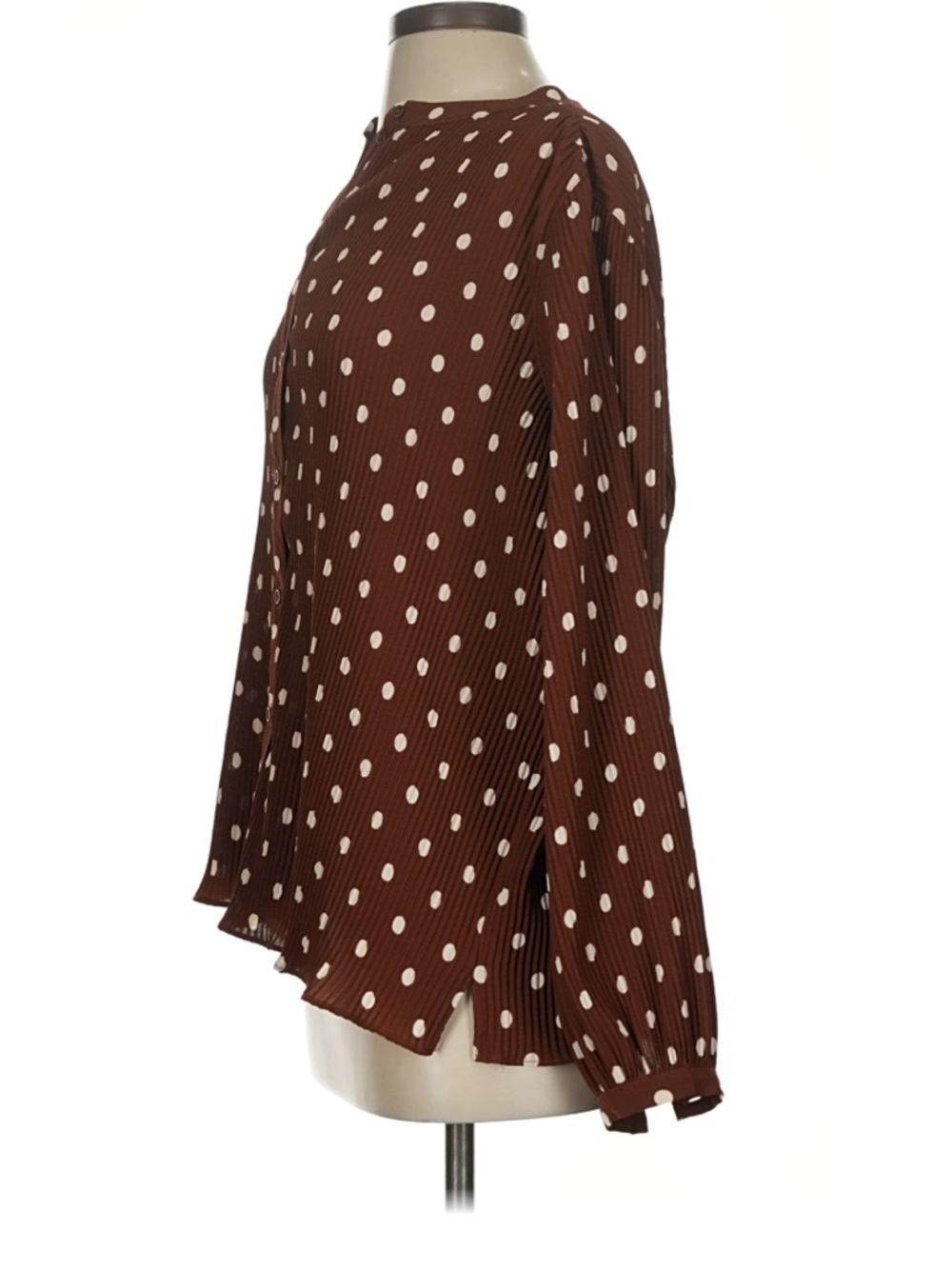 Sezane Nikki Pleated Shirt in Brown and Ecru Polka Dots Size 36 US 4 - Picture 4 of 11